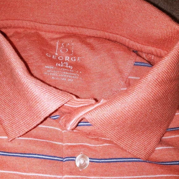 George Coral White and Blue Short Sleeve Mens Polo Style 3 Button Front Shirt - Picture 7 of 8